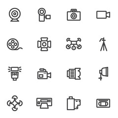 Photo and video line icons set