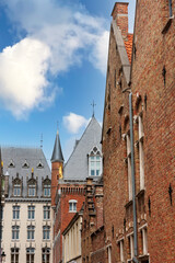 Medieval facades of houses in the center of Bruges. Belgium.