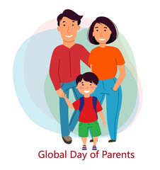 Global Day of Parents.Happy family together. Mother, father and son are Asian. Vector illustration in a flat style.