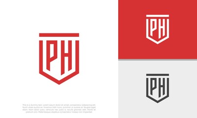 Initials PH logo design. Initial Letter Logo. Shield logo.