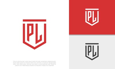 Initials PL logo design. Initial Letter Logo. Shield logo.