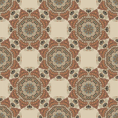 Seamless pattern with mandalas in beautiful colors. Vector background