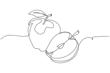 Continuous one line of fresh apples in silhouette. Linear stylized. Minimalist.