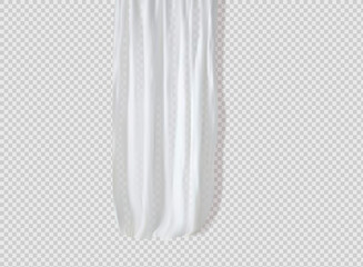 White lightweight fabric curtain fluttering realistic vector illustration mock up. Shower or window fabric on a curtain rod template. - obrazy, fototapety, plakaty