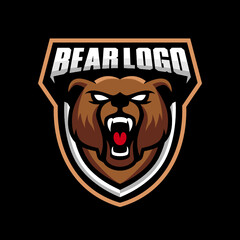 Bear Mascot Logo, Gaming Esport Design Template Inspiration, Vector Illustration