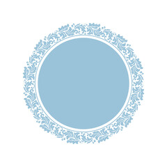 Decorative frame Elegant vector element for design in Eastern style, place for text. Floral blue and white border. Lace illustration for invitations and greeting cards