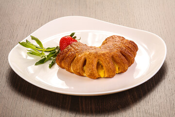 Sweet puff pastry served strawberry