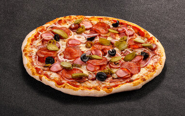 Italian traditional Pizza with sausages
