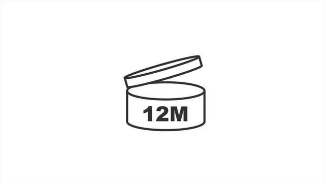 12 month PAO animated graphics of cosmetic open month life shelf, expiration period months PAO symbol