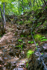 大岳山の登山道　鎖場