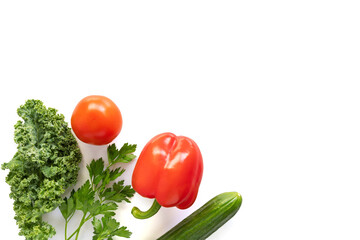 Different red and green vegetables isolated on white background.