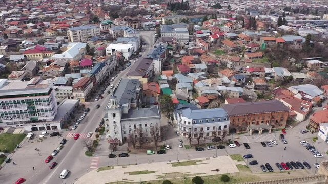 Scenic cityscape of town Telavi in Alazani river plain, Georgia 
