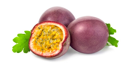 passion fruit with leaf on white b