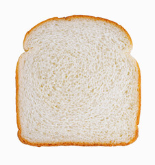 Single Slice of white bread isolated on a white background.