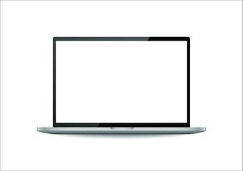 Laptop isolated mockup display. Notebook blank screen on white background. Electronic object with shadow vector.