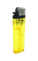 Yellow lighter isolated on a white background, Cut out with clipping path	