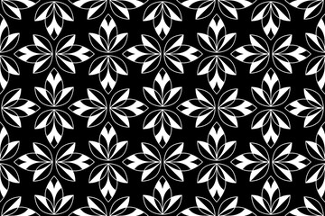 Flower geometric pattern. Seamless vector background. White and black ornament