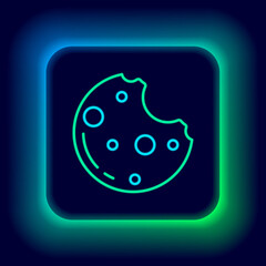 Glowing neon line Chocolate cookies with marijuana leaf icon isolated on black background. Weed, ganja, medical and recreation cannabis. Colorful outline concept. Vector