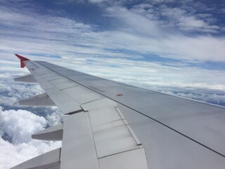 Fototapeta na wymiar wing of airplane from the sky
