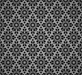 Flower geometric pattern. Seamless vector background. Black and gray ornament