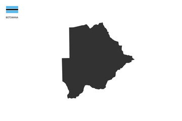 Botswana black shadow map isolated on white background with Botswana icon flag on the left corner.