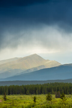 Stormy skies raining over the Rocky Mountains in central Colorado.