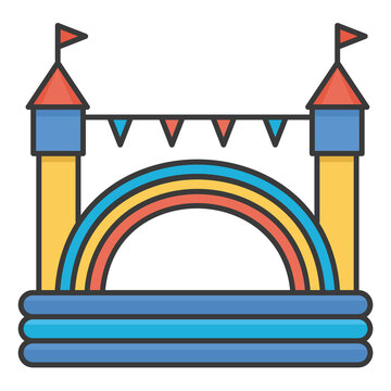 recommend clip art: Bouncy inflatable castle. Tower and equipment for child playground. Vector line illustration