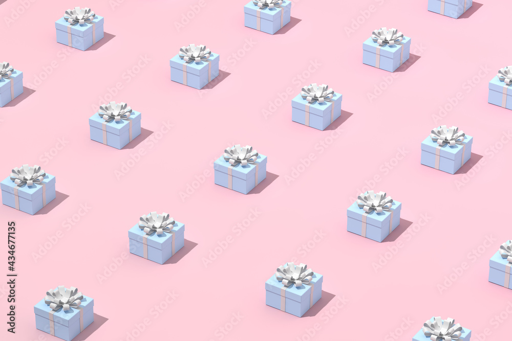 Aufkleber minimal trendy scene of gift boxes pattern on pink background, 3d rendering.
