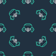 Line Headphones for meditation icon isolated seamless pattern on black background. Vector