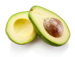 Avocado with bone cut isolated on white background