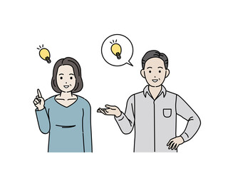 中高年の夫婦　グッド　アイデア　閃く　思いつく　ポーズ　男女　ミドル　イラスト素材
