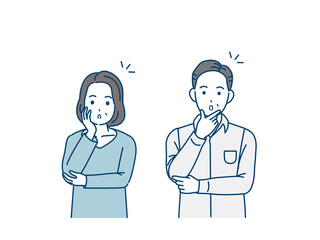 中高年の夫婦　なるほど　ハッとする　ポーズ　男女　ミドル　イラスト素材