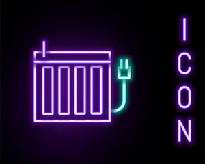 Glowing neon line Heating radiator icon isolated on black background. Colorful outline concept. Vector