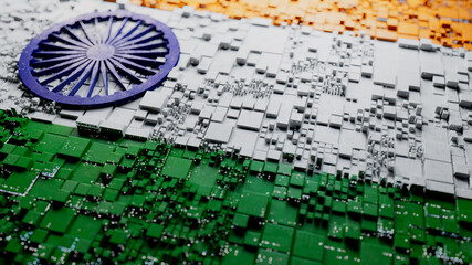 Flag of India rendered in a Futuristic 3D style. Indian Innovation Concept. Tech Background.