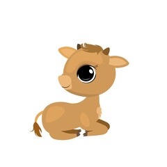 Little calf calf. Cow or bull. Isolated object on a white background. Cheerful kind animal child. Cartoons flat style. Funny. Vector
