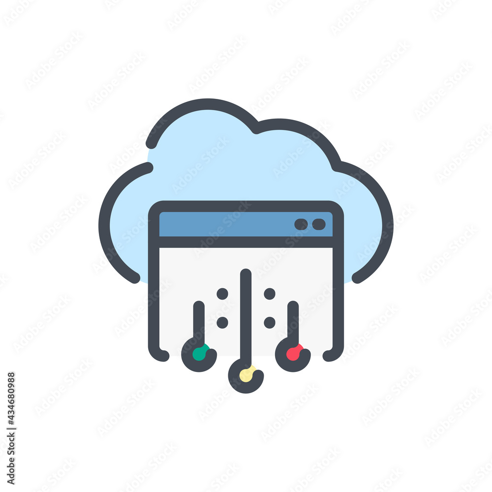 Poster cloud network and hosting with website and connection color line icon. online web access to online c