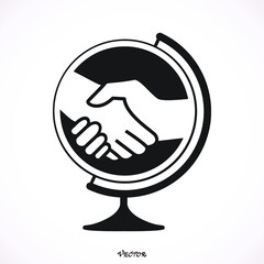 Flat vector image of a globe and a handshake