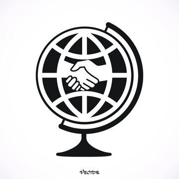 Flat vector image of a globe and a handshake