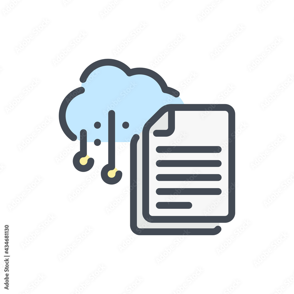 Fototapete Document and file with connection to cloud storage color line icon. Cloud network communication and online storage vector outline colorful sign.