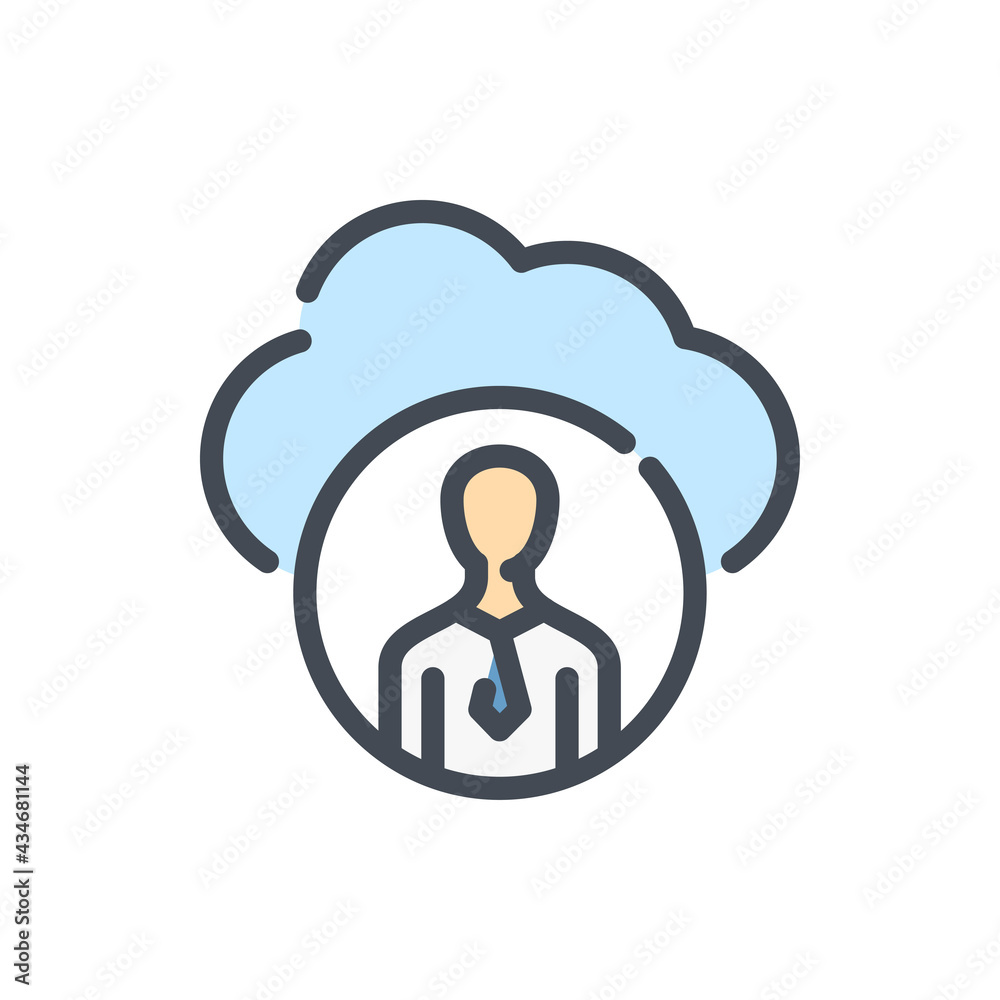 Poster cloud network with user profile color line icon. online connection to personal information and cloud