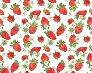 Summer strawberry seamless pattern. Watercolor painting