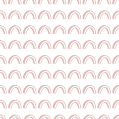 Isolated seamless pattern with little lilac rainbow shapes print. Modern geometric naive backdrop.