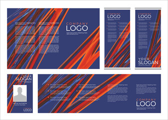 Red and blue brush stroke paint on blue background, Corporate identity layout template design for company event. Use for report, marketing, advertising, brochure, modern style.