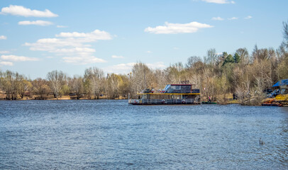 volga river bank with a small pier on the shore