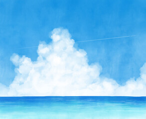 Fototapete 青空 雲 入道雲 夏 イラスト 手描き トワトワ