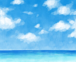 Fototapete 青空 雲 入道雲 夏 イラスト 手描き トワトワ