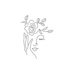 薔薇の花と女性の線画