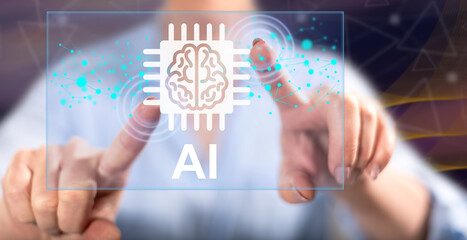 Woman touching an ai concept