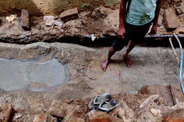 15th May 2021,Patna Bihar, Maintenance work of an old drainage system going on.
