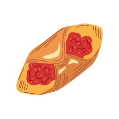Simple color vector illustration. Making homemade cakes with filling. Puff pastry with jam. Traditional cuisine, sweet bun.